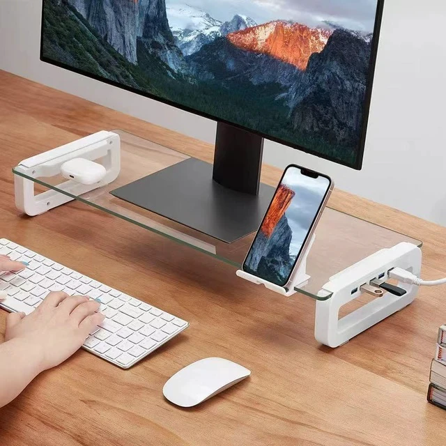 Alt view image 6 of 6 - L2-3 Portable Desktop Monitor Stand Riser, Foldable Monitor Holder with 4-Port USB 3.0 Hub