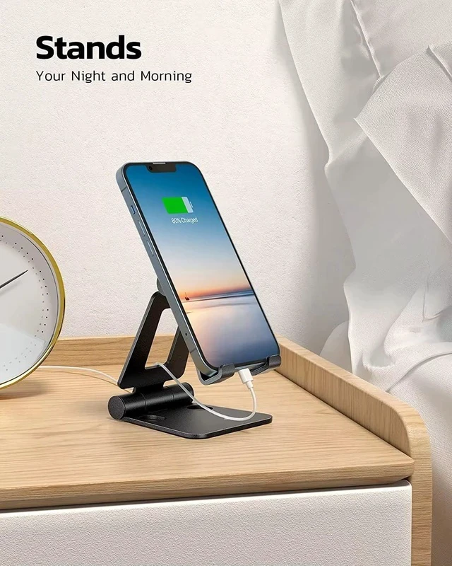 Alt view image 6 of 7 - T82 Aluminum Desktop Phone Stand, Portable Dual-Fold Adjustable Smartphone Holder for Live Streaming & Video Calls, Black