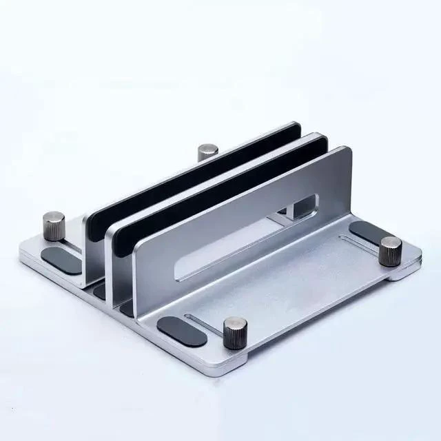 Main image of N39-2 Aluminum Vertical Laptop Stand with Dual Clamp, Adjustable Width Upright Notebook Holder, Space-Saving Desktop Riser, Silver