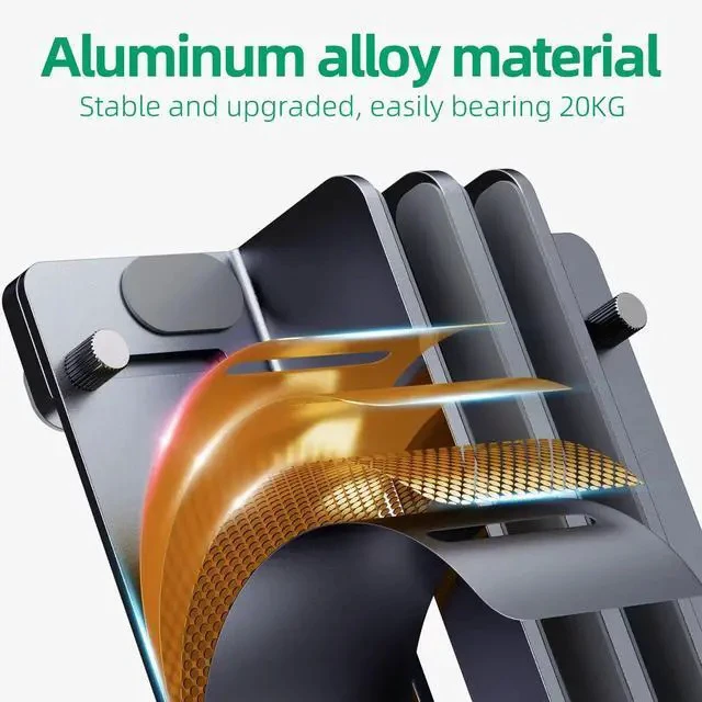 Alt view image 3 of 7 - N39-2 Aluminum Vertical Laptop Stand with Dual Clamp, Adjustable Width Upright Notebook Holder, Space-Saving Desktop Riser, Silver