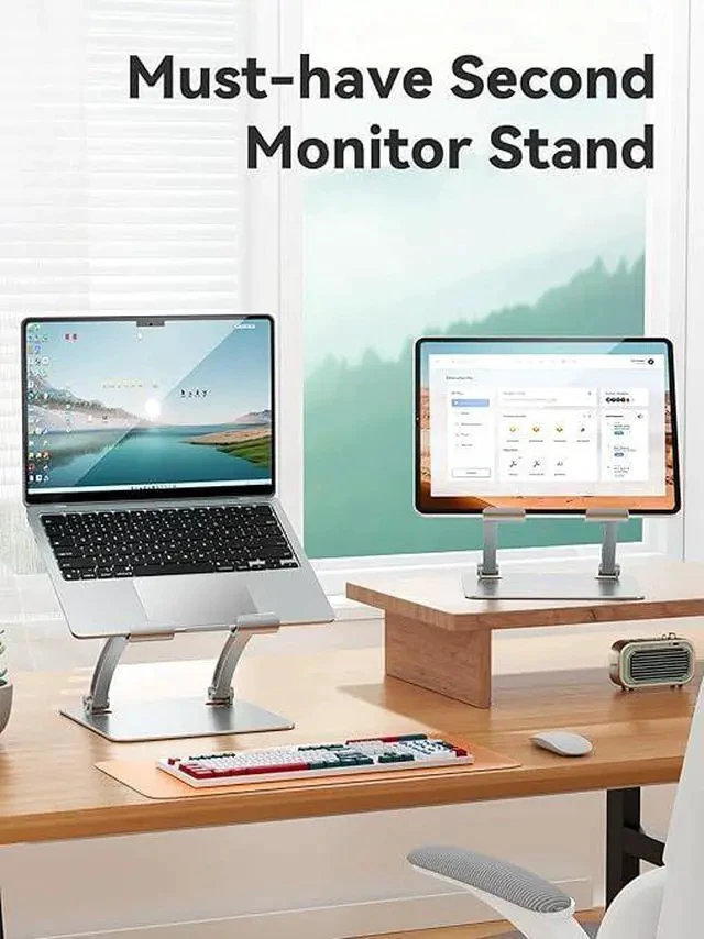 Alt view image 5 of 7 - N39-2 Aluminum Vertical Laptop Stand with Dual Clamp, Adjustable Width Upright Notebook Holder, Space-Saving Desktop Riser, Silver