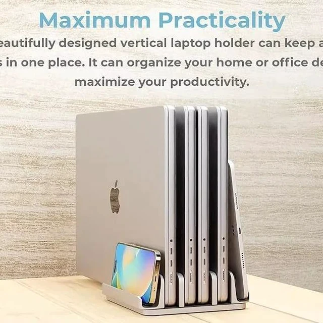 Alt view image 2 of 7 - N17-5 Adjustable Width Vertical Laptop Stand, Aluminum Alloy Desktop Notebook Holder Upright Storage