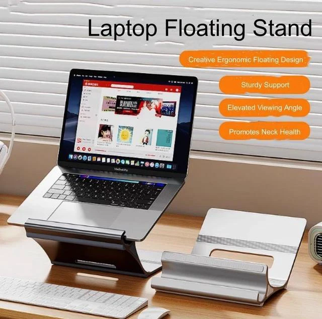 Alt view image 3 of 7 - N96 Aluminum Floating Laptop Stand, Ergonomic Ventilated Notebook Riser Open-Frame Ventilated Notebook Riser Gray