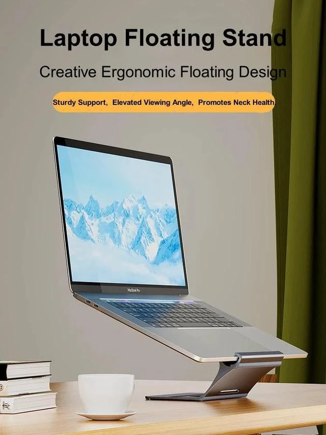Alt view image 7 of 7 - N96 Aluminum Floating Laptop Stand, Ergonomic Ventilated Notebook Riser Open-Frame Ventilated Notebook Riser Gray