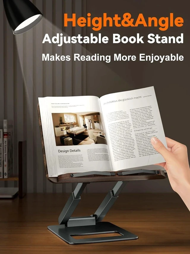 Alt view image 4 of 7 - Kids Wooden Reading Stand, Solid Wood Rotating Book Holder for Children, Adjustable Desktop Book Stand for Picture Books & Textbooks, Toddler Learning Book Riser