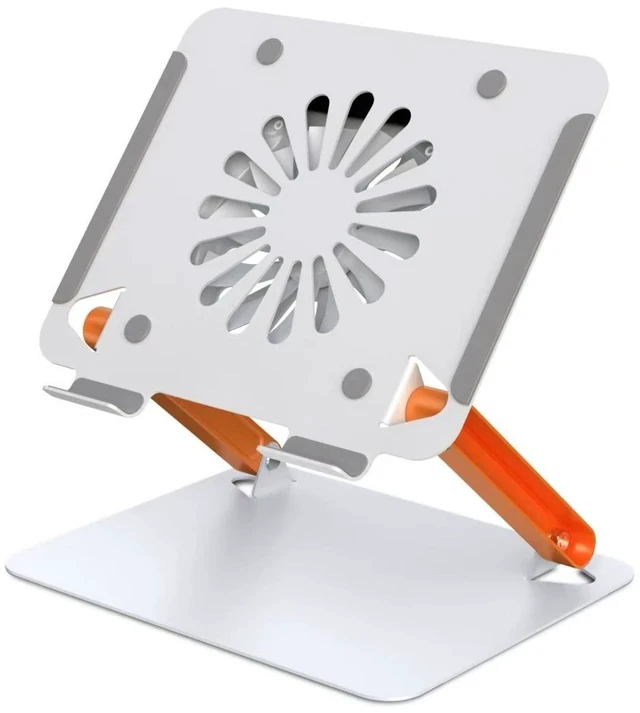 Alt view image 3 of 6 - N93-4 Iron Laptop Cooling Stand with Fan & USB 3.0 Hub, Heavy-Duty Metal Notebook Cooler Stand with 4-Port USB 3.0 for 13-16 Inch Laptops, Ergonomic Riser