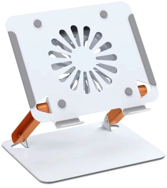 Alt view image 4 of 6 - N93-4 Iron Laptop Cooling Stand with Fan & USB 3.0 Hub, Heavy-Duty Metal Notebook Cooler Stand with 4-Port USB 3.0 for 13-16 Inch Laptops, Ergonomic Riser