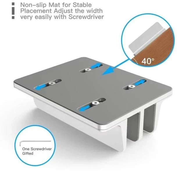 Alt view image 5 of 7 - Adjustable Width Vertical Laptop Stand with 2 Slots, Durable Aluminum Alloy Construction, Space-Saving Desktop Organizer for Laptops, Tablets & More - Silver