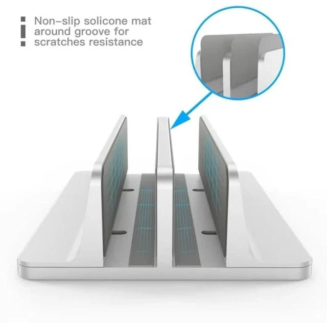 Alt view image 6 of 7 - Adjustable Width Vertical Laptop Stand with 2 Slots, Durable Aluminum Alloy Construction, Space-Saving Desktop Organizer for Laptops, Tablets & More - Silver