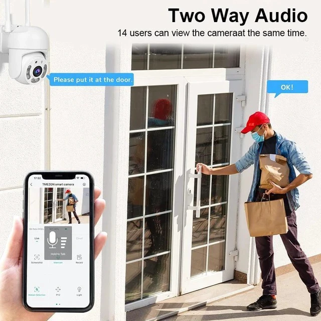Alt view image 6 of 7 - High-Definition WiFi PTZ Security Camera Remote Control, Night Vision, Indoor/Outdoor Surveillance, Two-Way Audio, Motion Detection, App View - white