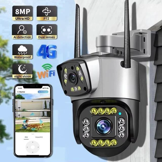 Alt view image 2 of 7 - V380 Dual-Lens PTZ & Bullet Security Camera 4G Voice Intercom, Smart Motion Detection, Indoor/Outdoor, IP66 Waterproof, Full-Color Night Vision