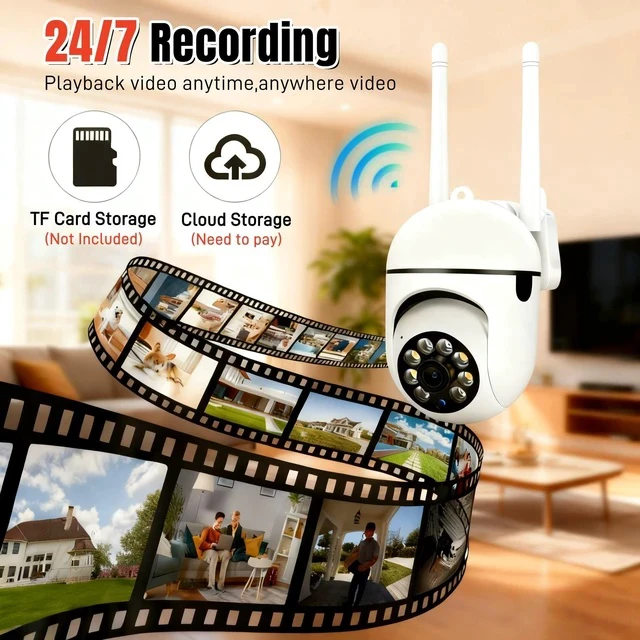 Alt view image 3 of 7 - Wireless WiFi Security Camera HD Pan/Tilt, Full-Color Night Vision, Two-Way Audio, Motion Detection, Remote Viewing via App, Indoor/Outdoor - white