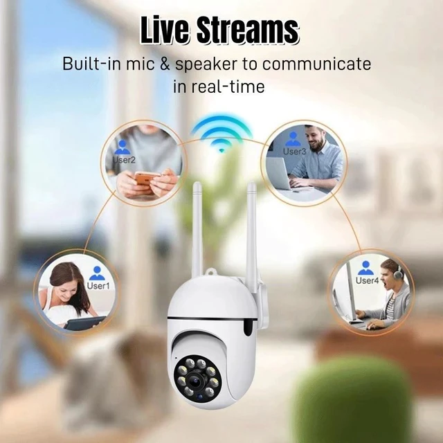 Alt view image 5 of 7 - Wireless WiFi Security Camera HD Pan/Tilt, Full-Color Night Vision, Two-Way Audio, Motion Detection, Remote Viewing via App, Indoor/Outdoor - white