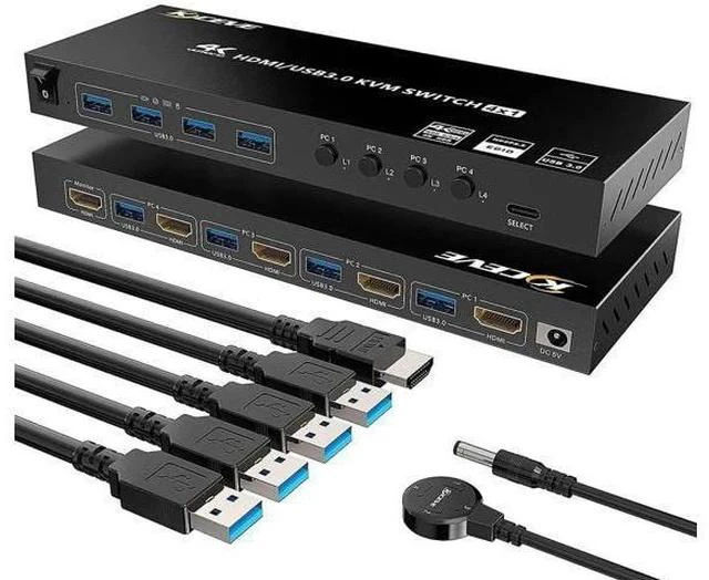 Main image of 4-Port HDMI USB 3.0 KVM Switch with EDID Emulator, 4K@60Hz, 4 PCs Share Monitor, Keyboard & Mouse