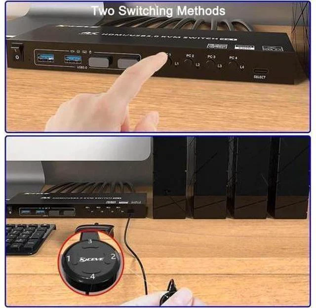 Alt view image 4 of 7 - 4-Port HDMI USB 3.0 KVM Switch with EDID Emulator, 4K@60Hz, 4 PCs Share Monitor, Keyboard & Mouse