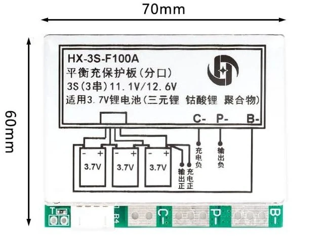 Alt view image 5 of 5 - 3S 12.6V 100A Li ion Lithium Battery PCB Protection Board 3 Cells 11.1V Polymer Balance Function Charge Module BMS Circuit Protection PCB Board