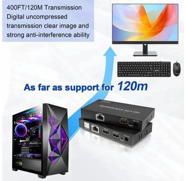 Alt view image 3 of 7 - HDMI KVM Extender Over TCP/IP Cat5e/Cat6/Cat6a/Cat7 Up to 60M/200FT, 1080P@60Hz, 2 USB2.0 Ports, Zero Latency, Cross-Platform Plug & Play