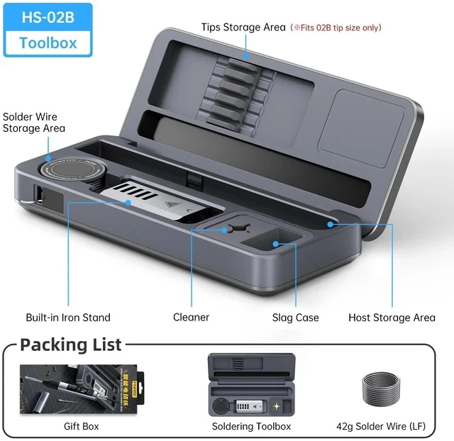 Alt view image 6 of 6 - HS-02B Soldering Iron Kit Storage Box, HS02B Exclusive Storage Case, Holds Soldering Iron, Soldering Iron Tips, Including Soldering Iron Stand, Brass Tip Cleaner, Solder Wire