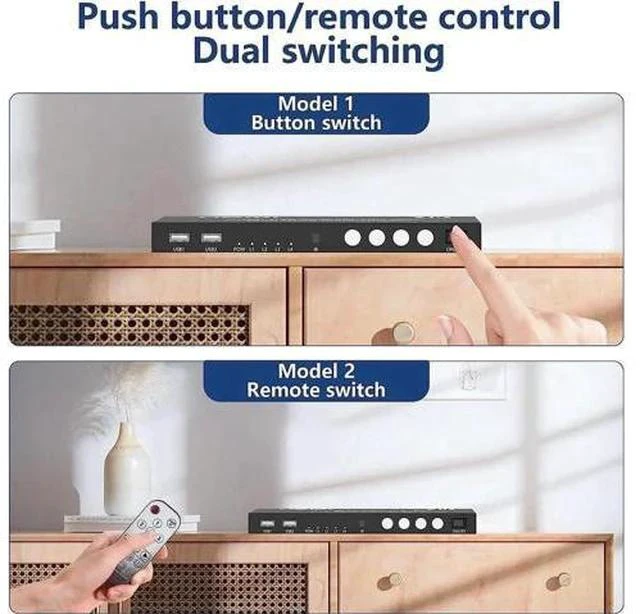 Alt view image 4 of 7 - 4 Port 4 In 1 Out HDMI KVM Switch & Quad Multi-Viewer 4K@30Hz, Seamless 4 PC to Single Monitor Switcher with Hotkey, Front Button & IR Remote Control