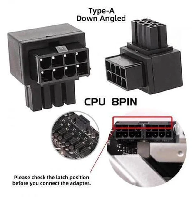 Alt view image 3 of 7 - 2 Pack 90° Up/Down Angled ATX 8P EPS Male to Female CPU Power Adapter, 12V