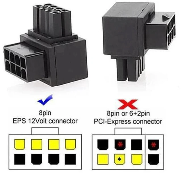 Alt view image 5 of 7 - 2 Pack 90° Up/Down Angled ATX 8P EPS Male to Female CPU Power Adapter, 12V