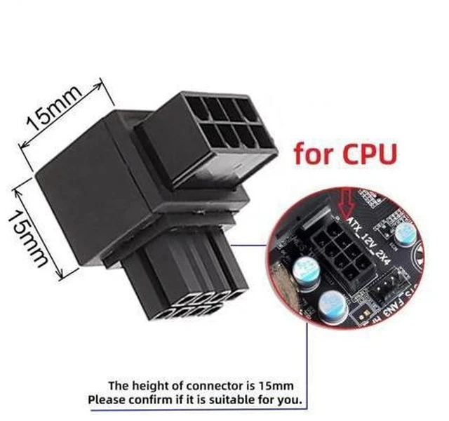 Alt view image 7 of 7 - 2 Pack 90° Up/Down Angled ATX 8P EPS Male to Female CPU Power Adapter, 12V