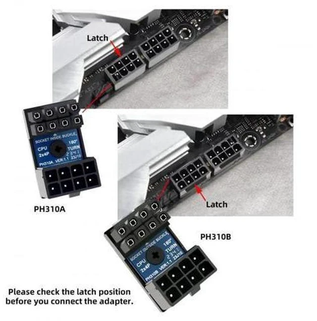 Alt view image 3 of 6 - 2 Pack 360° Rotatable Up/Down Angled ATX 8P EPS Male to Female 12V CPU Power Adapter