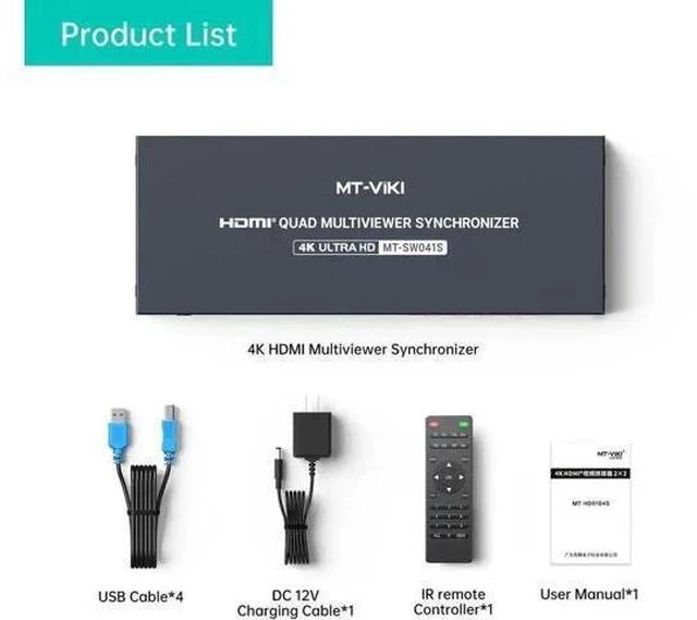 Alt view image 4 of 6 - MT-VIKI 4-Port Quad HDMI KVM Multiviewer, 4K Resolution, PIP & POP Borderless Multi-View, Built-in 3.5mm Audio Jack