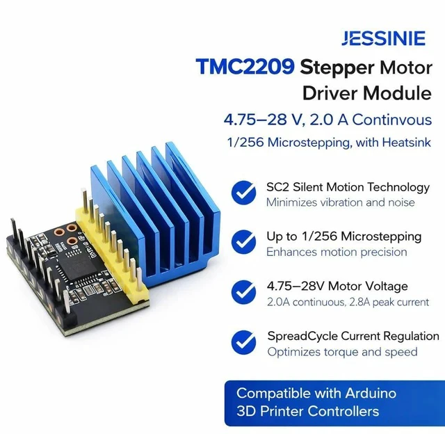 Alt view image 6 of 6 - TMC2209 Stepper Motor Driver Module, 4.7528 V, 2.0 A Continuous, 1/256 Microstepping, with Heatsink