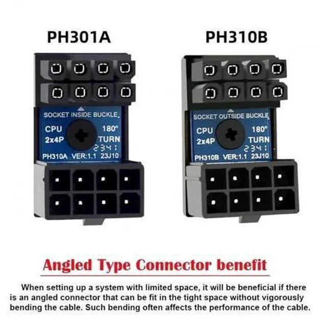 Alt view image 5 of 6 - 2 Pack 360° Rotatable Up/Down Angled ATX 8P EPS Male to Female 12V CPU Power Adapter