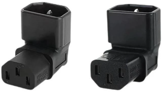 Main image of 2 Pack 90 Degree Angled IEC C14 Male to C13 Female Power Extension Adapter, 10A 250V for PC, Monitor, PDU, Printer