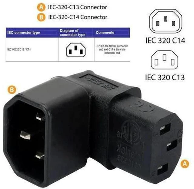 Alt view image 4 of 7 - 90 Degree Down Angled IEC C14 Male to C13 Female Power Extension Adapter 10A 250V for PC Monitor PDU Server Chassis Printer