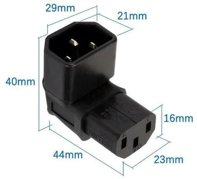 Alt view image 5 of 7 - 90 Degree Down Angled IEC C14 Male to C13 Female Power Extension Adapter 10A 250V for PC Monitor PDU Server Chassis Printer