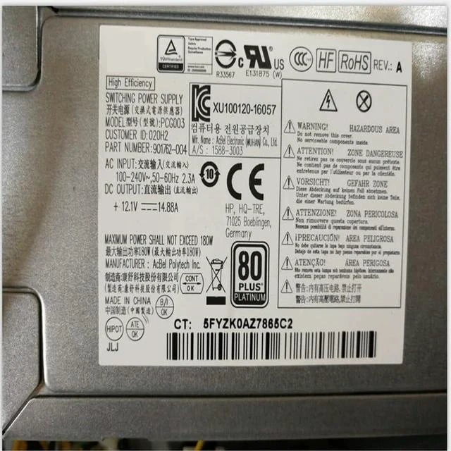 Alt view image 5 of 5 - PSU for H P 800 600 480 280 G3 G4 180W Power Supply PA-1181-6HA D16-180P2A HK280-85PP PCH023 D16-180P1B PCG003