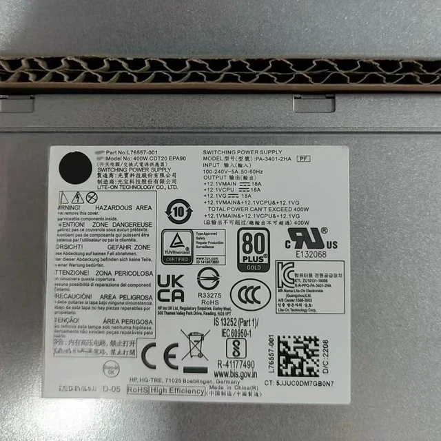 Alt view image 5 of 7 - PSU for H P 280 288 285 480 600 680 800 G4 G5 MT 400W Power Supply L76557-001 L76557-003 PA-3401-2HA DPS-400AB-43A