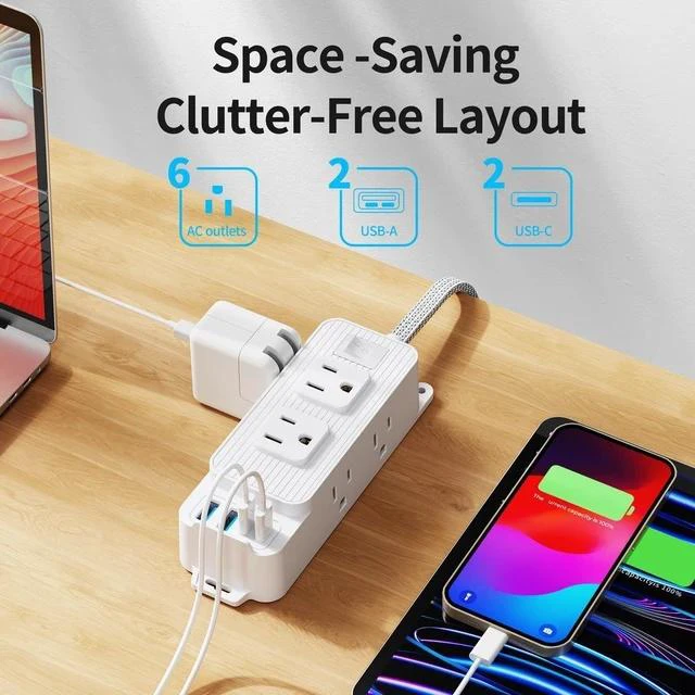 Main image of US Standard Power Strip American Plug Surge Protector, Desktop/US Wall Outlet Extension Cord