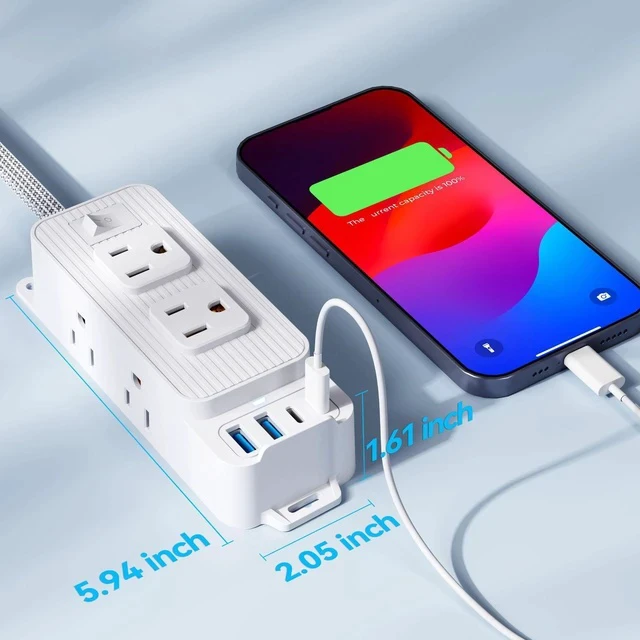 Alt view image 4 of 6 - US Standard Power Strip American Plug Surge Protector, Desktop/US Wall Outlet Extension Cord