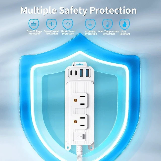 Alt view image 6 of 6 - US Standard Power Strip American Plug Surge Protector, Desktop/US Wall Outlet Extension Cord