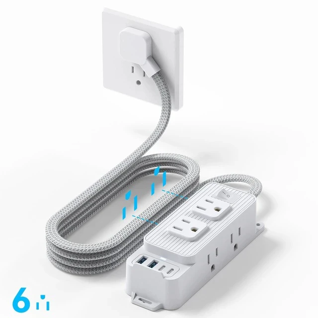Alt view image 5 of 6 - US Standard Power Strip American Plug Surge Protector, Desktop/US Wall Outlet Extension Cord