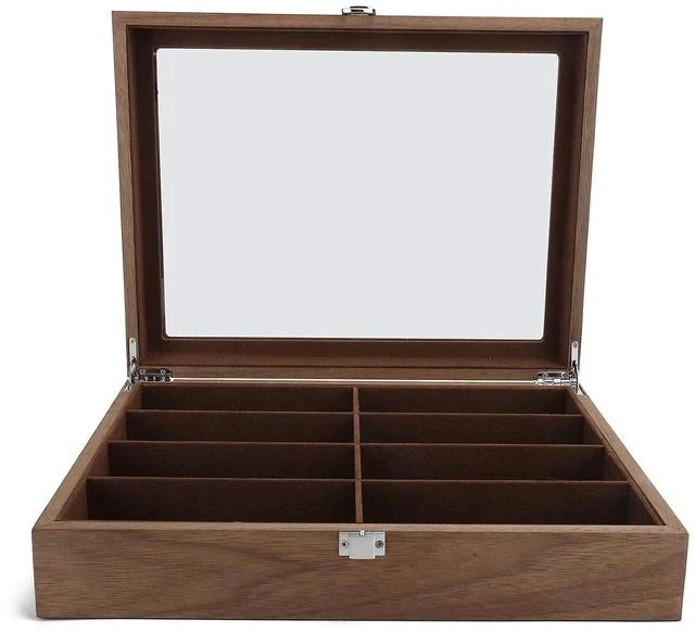 Main image of Sunglasses Display Case With Glass Lid | 8 Grid Solid Wood Organizer For Eyewear Jewelry Storage And Travel