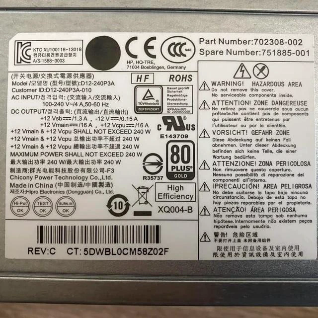 Alt view image 5 of 5 - PSU for 400 600 800 G1 G2 SFF 240W Power Supply PS-4241-2HF1 PS-4241-2HF D12-240P2A D12-240P3B PCC002 PCC124