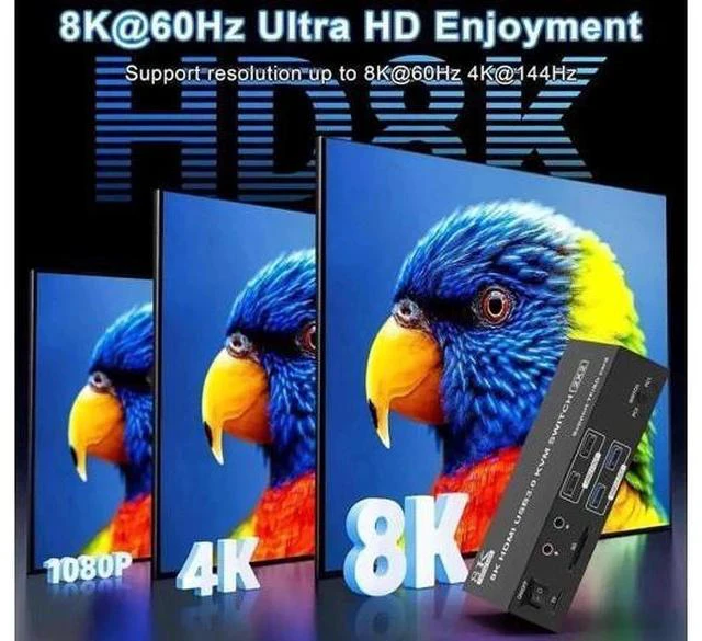 Alt view image 6 of 7 - 2 Port Dual Monitor HDMI KVM Switch 2 In 2 Out, 8K@60Hz 4K@120Hz USB3.0 KVM Switcher with Audio Mic, SD & TF Card Slots for 2 PCs Share 2 Monitors and 4 USB Devices