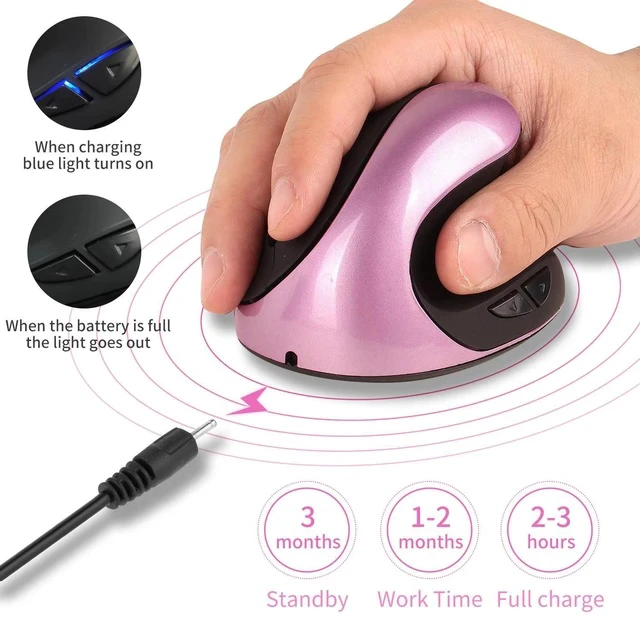 Alt view image 2 of 7 - Vertical Ergonomic Mouse with Rechargeable Battery 2.4GHz Wireless Optical, 6 Buttons, Adjustable DPI, for Desktop/Laptop