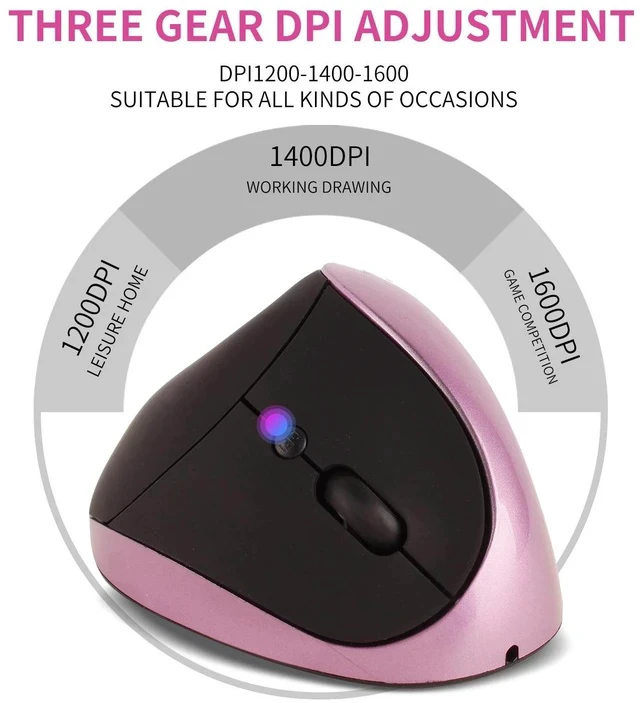 Alt view image 7 of 7 - Vertical Ergonomic Mouse with Rechargeable Battery 2.4GHz Wireless Optical, 6 Buttons, Adjustable DPI, for Desktop/Laptop