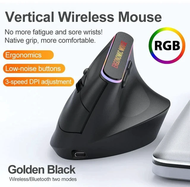 Alt view image 2 of 6 - RGB Rechargeable Vertical Mouse Bluetooth + 2.4G Dual-Mode Wireless, Ergonomic Handshake Grip, 6 Silent Buttons, Adjustable DPI, USB-C Charging