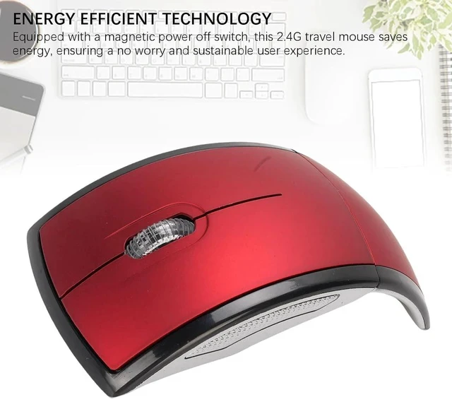 Alt view image 3 of 7 - Folding Wireless Mouse, Slim Foldable Touch Travel Mouse with 2.4 Receiver, Ergonomic Computer Mouses Magnetic Power Off Switch for Laptop PCComputer (Red)