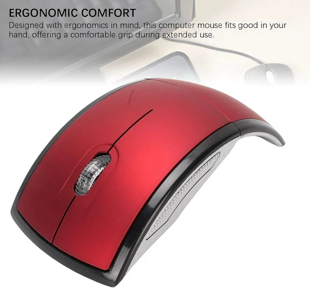 Alt view image 5 of 7 - Folding Wireless Mouse, Slim Foldable Touch Travel Mouse with 2.4 Receiver, Ergonomic Computer Mouses Magnetic Power Off Switch for Laptop PCComputer (Red)