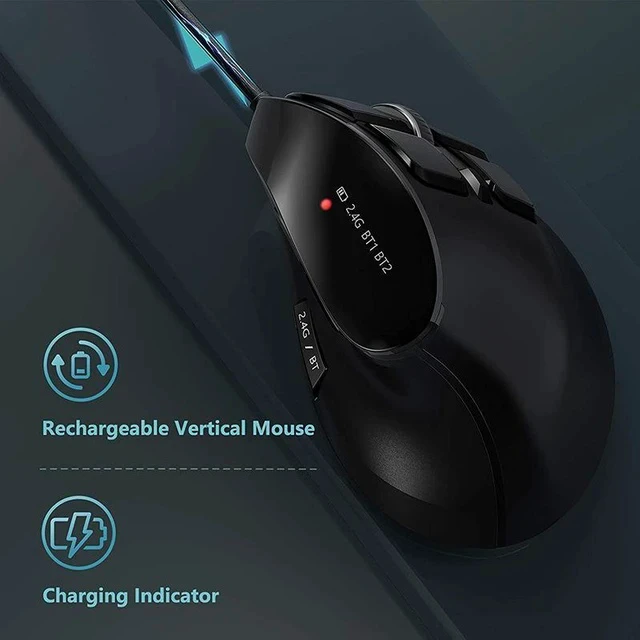 Alt view image 5 of 7 - 2.4G Rechargeable Ergonomic Vertical Wireless Mouse for Laptop / Desktop / Office - black