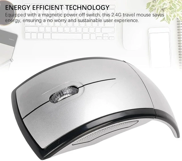 Alt view image 3 of 7 - Folding Wireless Mouse, Slim Foldable Touch Travel Mouse with 2.4 Receiver, Ergonomic Computer Mouses Magnetic Power Off Switch for Laptop PCComputer (Silver)