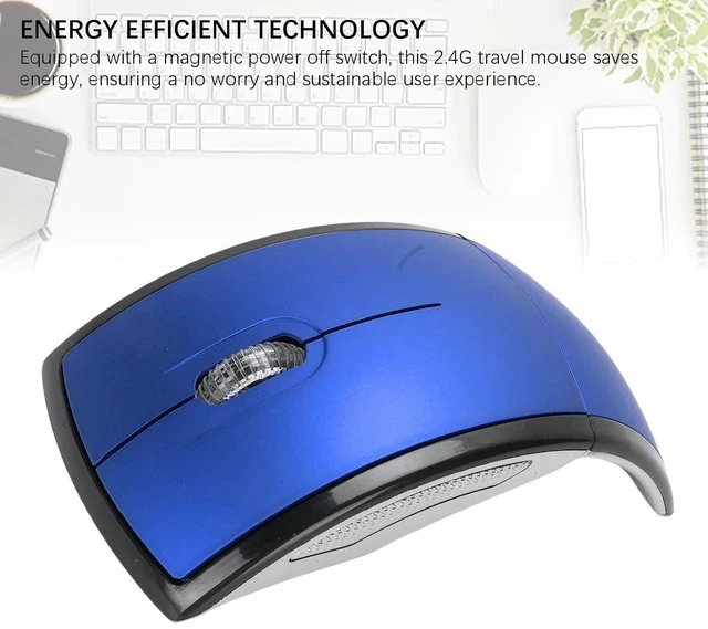 Alt view image 4 of 7 - Folding Wireless Mouse, Slim Foldable Touch Travel Mouse with 2.4 Receiver, Ergonomic Computer Mouses Magnetic Power Off Switch for Laptop PCComputer (Blue)